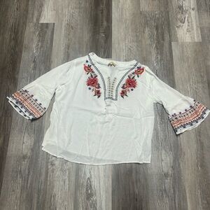 Lucy & Laurel White Blouse with Pink and Blue Embroidery